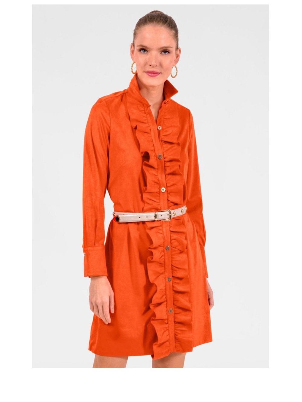 Gretchen Scott Ruffle Rumble Suede Dress Burnt Orange Autumn Wedding Guest XS